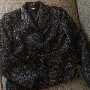 Le Suit Separates Black & Silver Rose Blazer